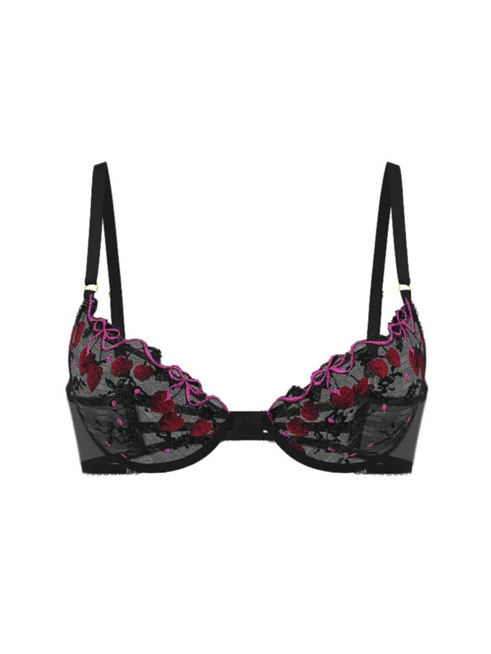 New! Victoria’s Secret Black Cherry Pop Embroidery Demi Bra 32DDD 34556